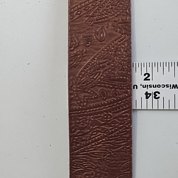 Brown Tooled Leather Belt with Coppery Metal Buckle With Rhinstones - Picture 7 of 13